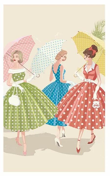 Plagát s paspartou retro dámy s dáždnikmi - 40x60 black