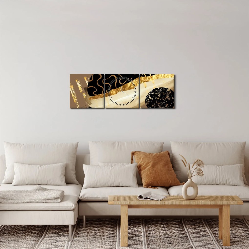 Obraz - Abstrakcia golden brown N⁰3 (s hodinami) (90x30 cm)