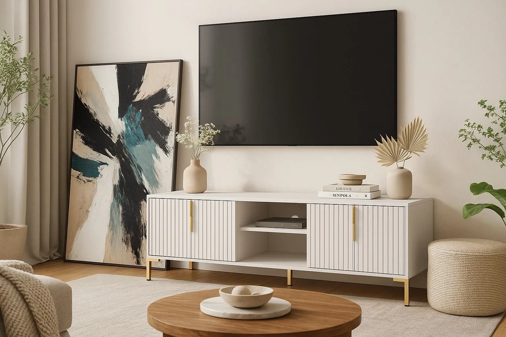 TV stolík Flinn 165 cm biely/zlatý