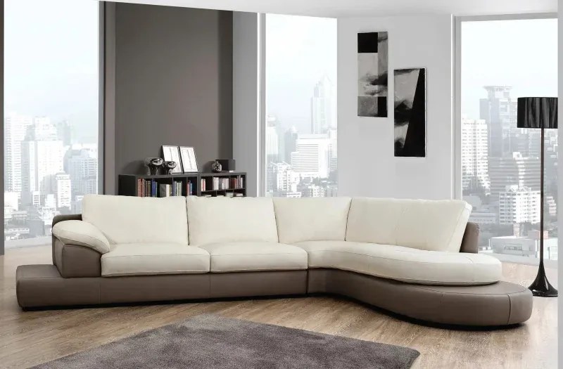 Kožená sedacia súprava CAPUCINE rohová, pravá, biela (bianco 309) / sv. hnedá (tortora 312)