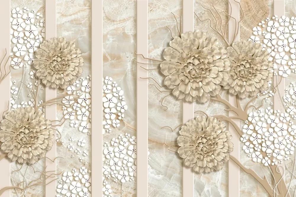 Samolepiaca tapeta abstraktné kvety na mramore - 150x270