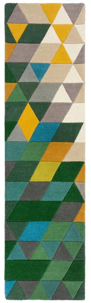 Ručne všívaný behúň Illusion Prism Green/Multi, 60x230, zelená, chodba / predsieň, Flair Rugs