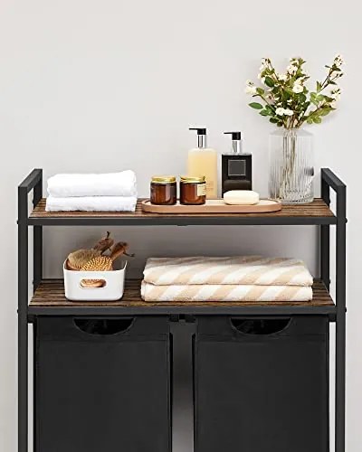 Kôš na bielizeň, 2 výsuvné priehradky, 2 police, 91x73x33cm