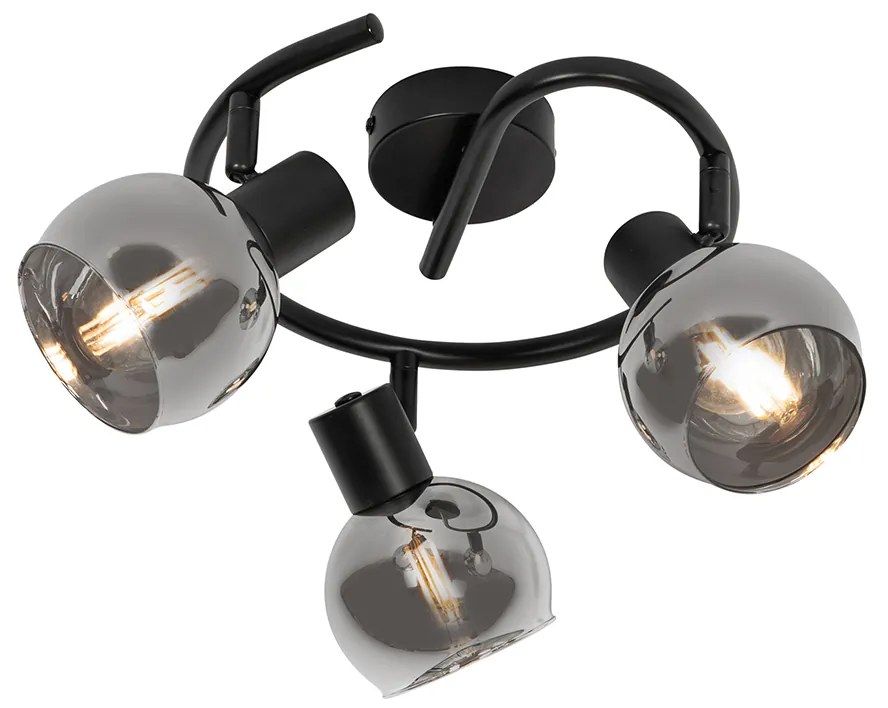 Inteligentné stropné bodové svietidlo čierne s dymovým sklom 3-svetlá vrátane WiFi P45 - Vidro