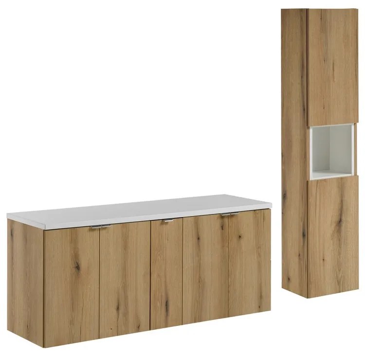 Kúpeľňová zostava Nova Dub II so skrinkami 140 cm dub/biela