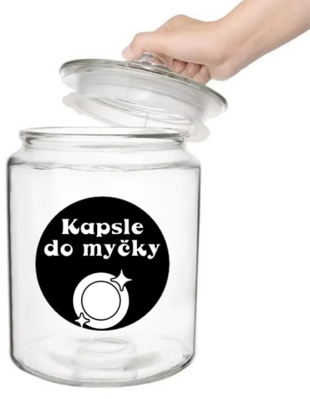 Štítok / nálepka do kuchyne s obrázkom taniera - Kapsuly do umývačky riadu Farba písma: Čierne na bielom