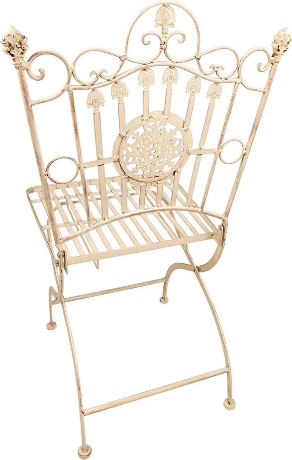 Béžovo-hnedá antik kovová stolička s ornamentom - 52*48*99 cm
