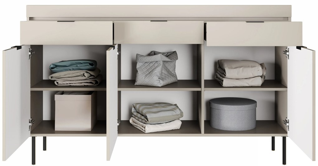 Trojdverová komoda Sentia 157 s tromi zásuvkami - kašmír / čierna