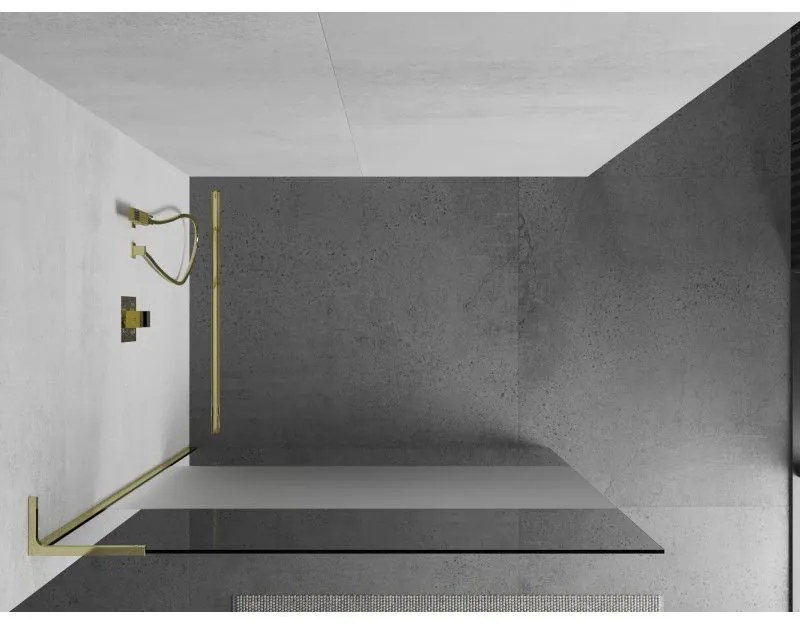 Mexen Kioto L, sprchová zástena Walk-In 110 x 200 cm, 8mm číre sklo-námraza, zlatý lesklý profil,800-110-103-50-35
