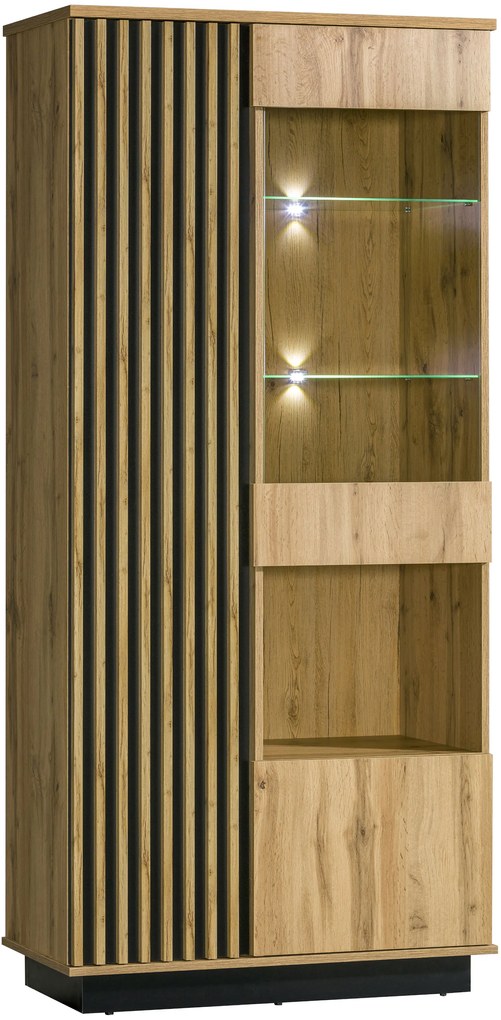 Vitrína typ LA3 Laticia (matna čierna + dub wotan). Akcia -19%. Vlastná spoľahlivá doprava až k Vám domov. 1040629