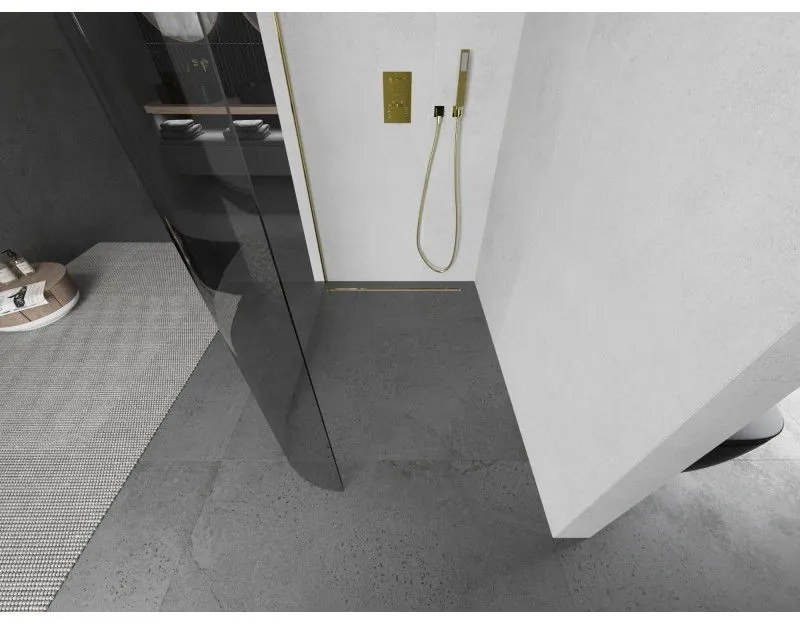 Mexen Kioto, zaoblená sprchová zástena 130 x 200 cm, 8mm číre sklo, zlatý profil, 800-130-101-50-06