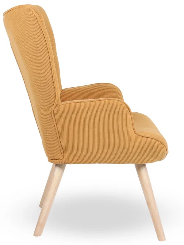 Kreslo ušiak CORDU + taburet — masív, manšestr, prírodná / medová