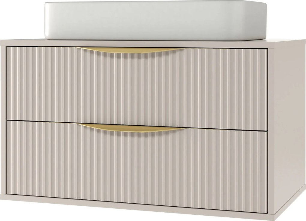 Závěsná skříňka pod umyvadlo Avila s deskou 80 cm kašmír/zlatá