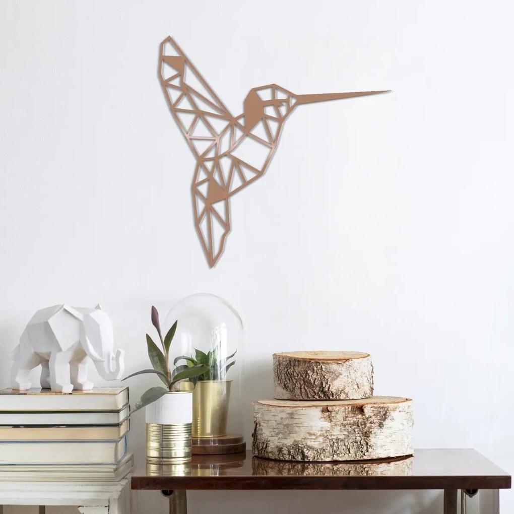 Nástenná kovová dekorácia vták 44 cm medená