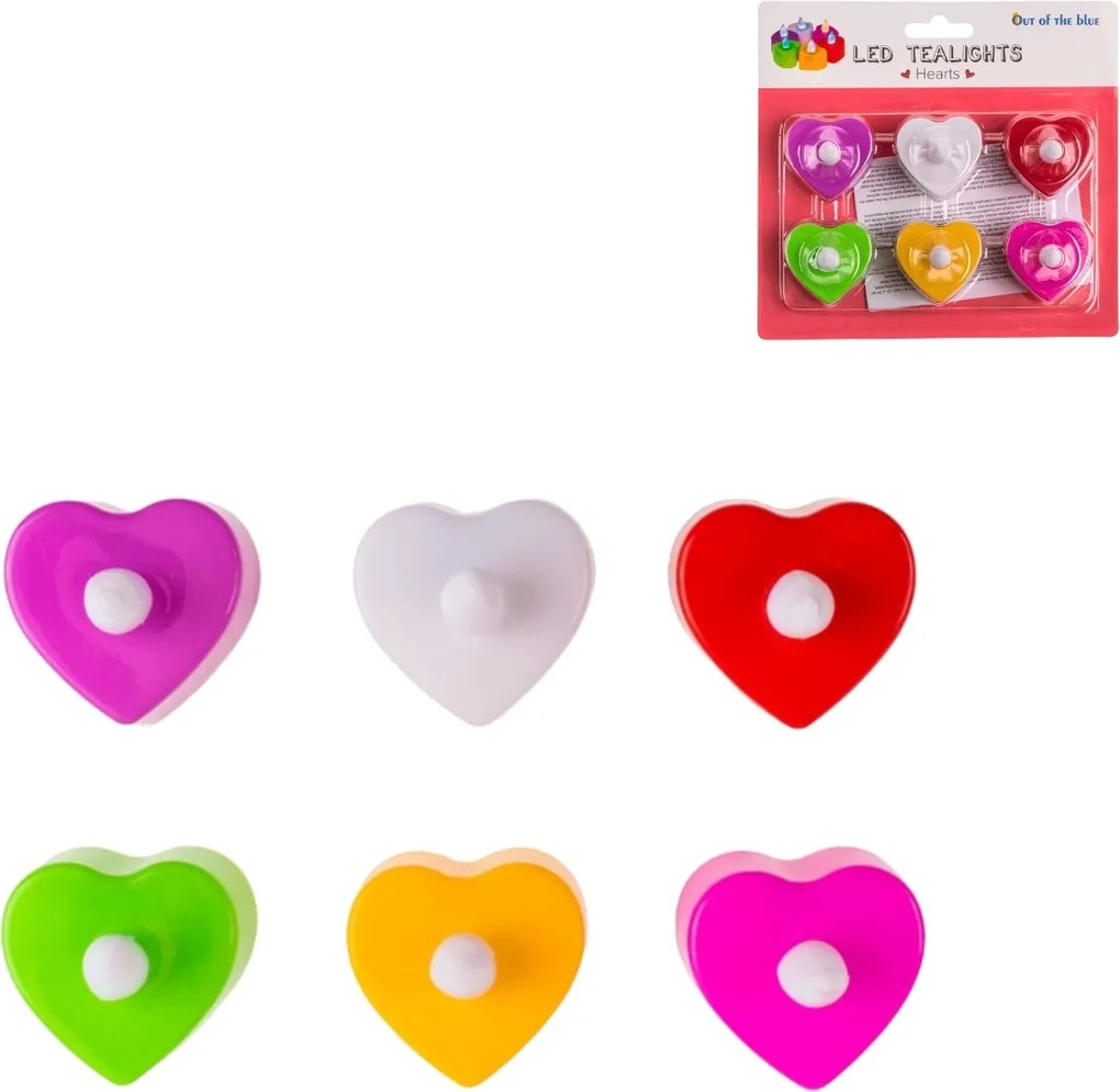 LED čajové sviečky v tvare srdca HEARTS, sada 6 ks