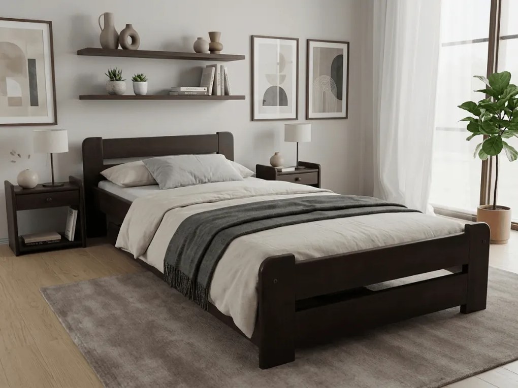 Posteľ Laura 90 x 200 cm, orech Rošt: S lamelovým roštom, Matrac: Matrac DELUXE 10 cm