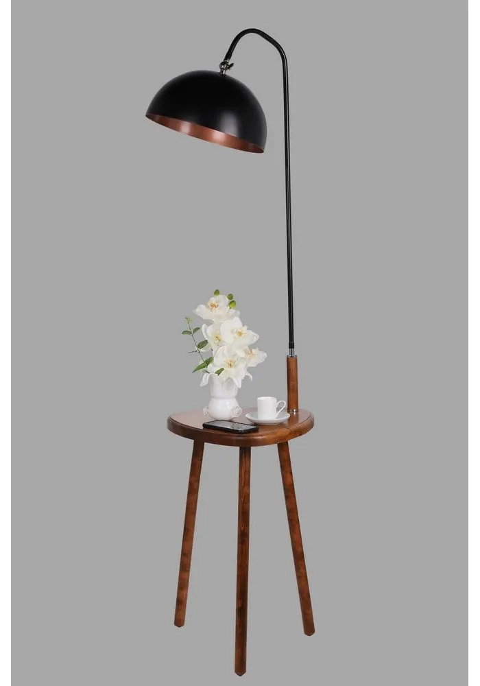 Čierna stojacia lampa s odkladacím stolíkom Opviq lights