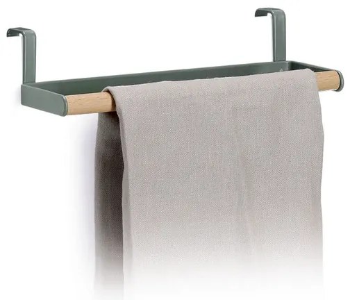 Zeller Present Držiak na utierky, závesný stojan na dvierka, matná zelená, kov/buk