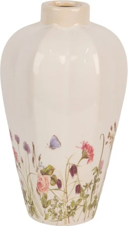 Béžová keramická váza s lúčnymi kvetmi Flowers of Love S - Ø 17*30 cm