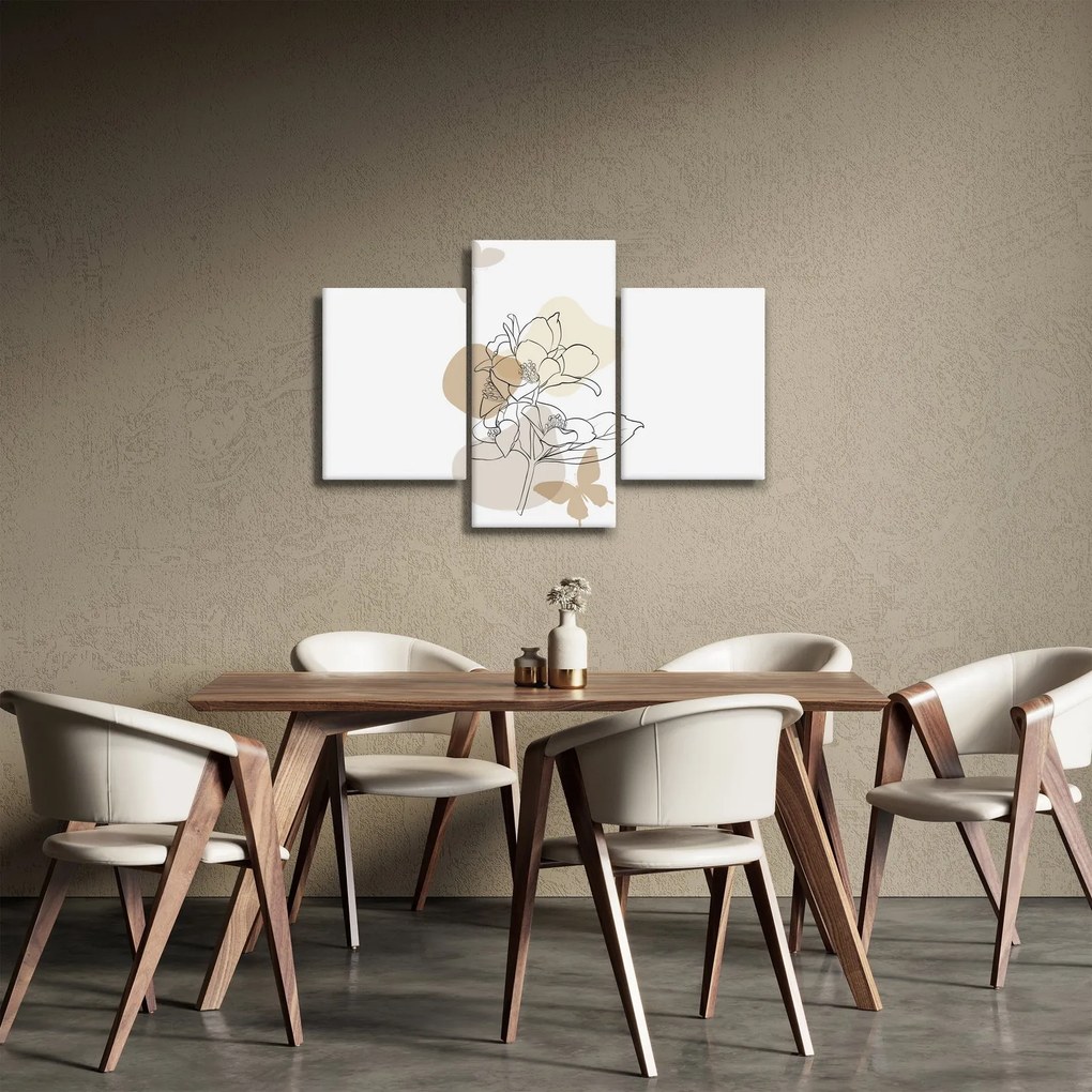Obraz - Béžové kvety s motýľom N⁰1 (90x60 cm)