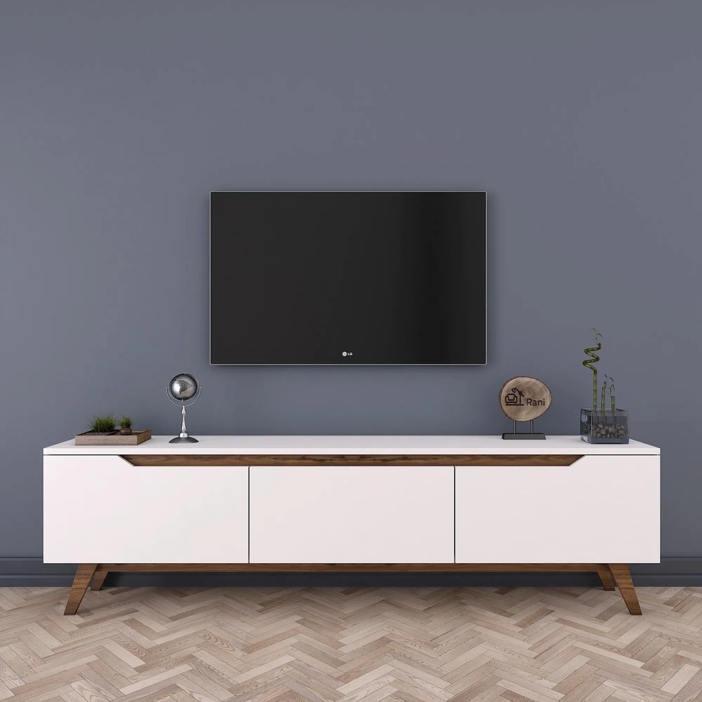 TV stolík/skrinka Damien (biela + orech). Akcia -19%. Vlastná spoľahlivá doprava až k Vám domov. 1072054