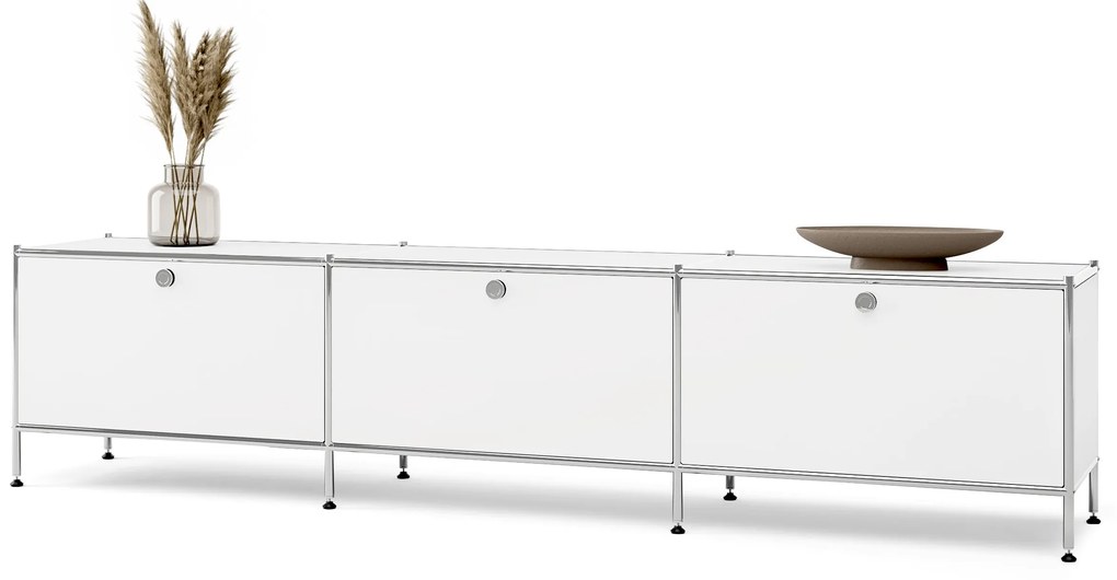 Nízky kovový stolík »CN3« s 3 sklopnými priehradkami, biely