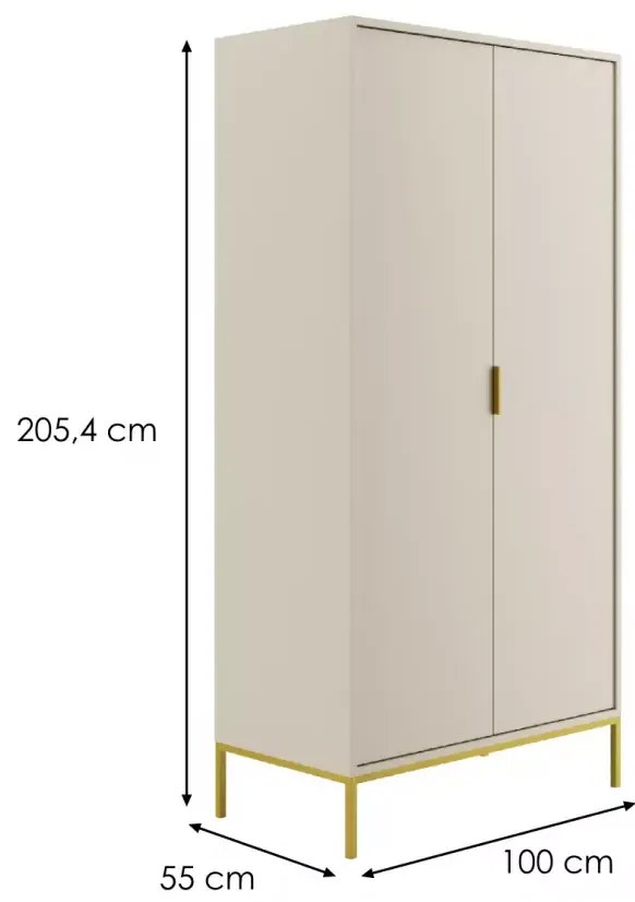Šatní skříň Austin 100 cm kašmír/zlatá