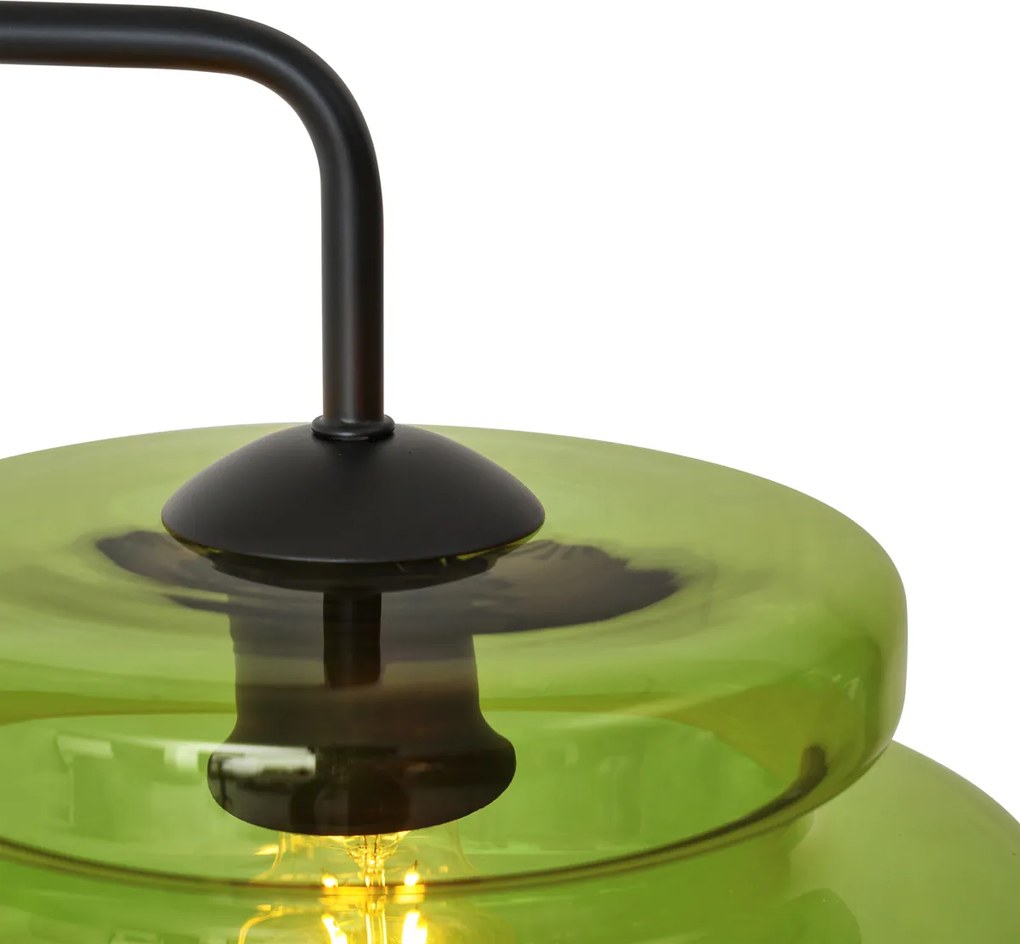 Retro stojaca lampa čierna so zeleným sklom - Denise