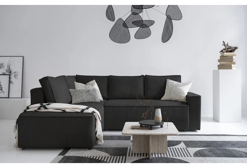 Antracitovosivá menčestrová rozkladacia rohová pohovka (ľavý roh) Brave Dave – Miuform