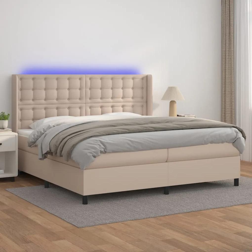Boxspring posteľ matrac a LED kapučínová 200x200 cm umelá koža 3139408
