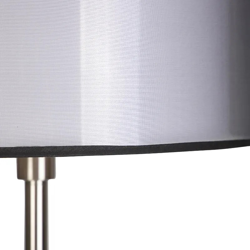 Dizajnová stojaca lampa oceľ s čiernym a bielym tienidlom 47 cm - Simplo