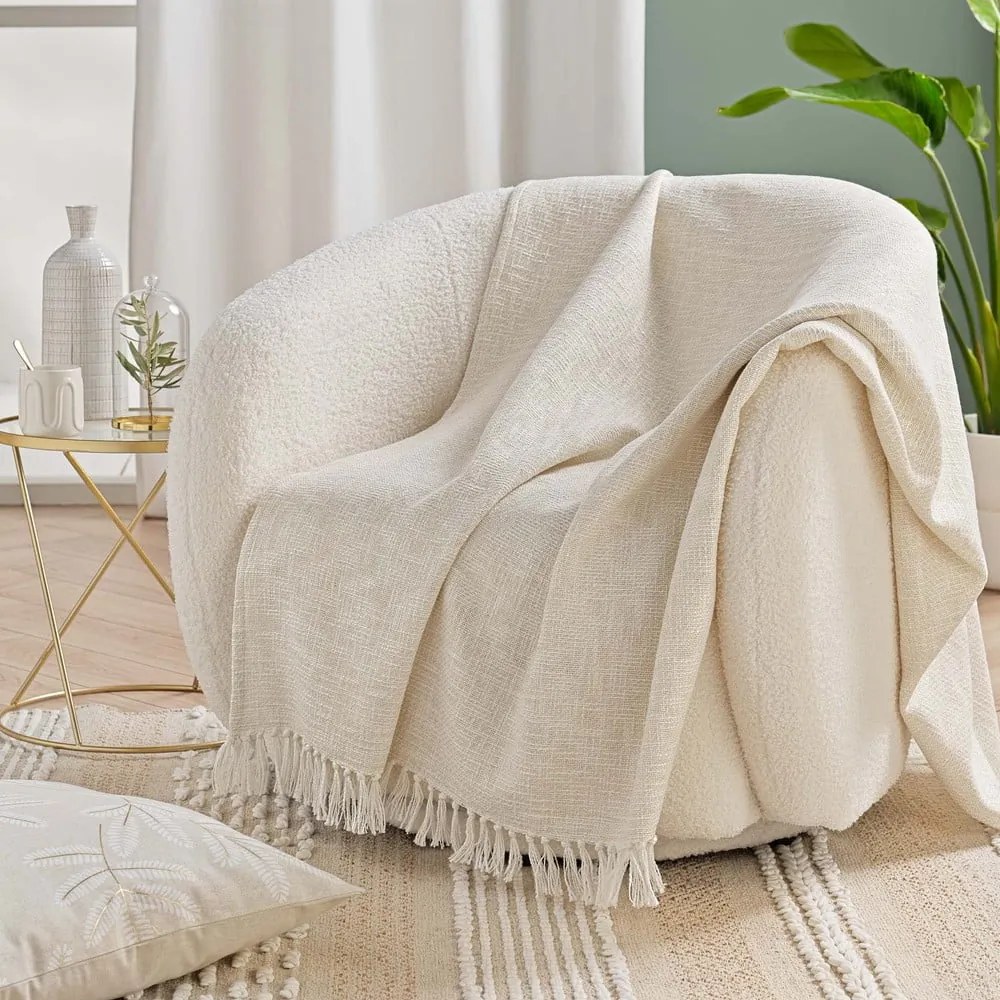 Krémová deka s prímesou bavlny 125x150 cm Ziggy – douceur d'intérieur