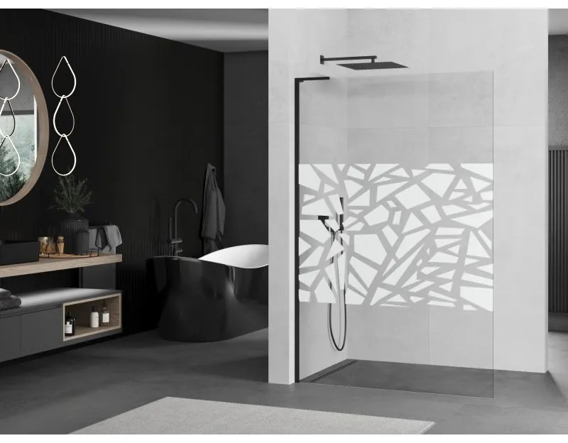 Mexen Kioto L, sprchová zástena Walk-In 80 x 200 cm, 8mm číre sklo biely vzor, čierny profil, 800-080-103-70-85