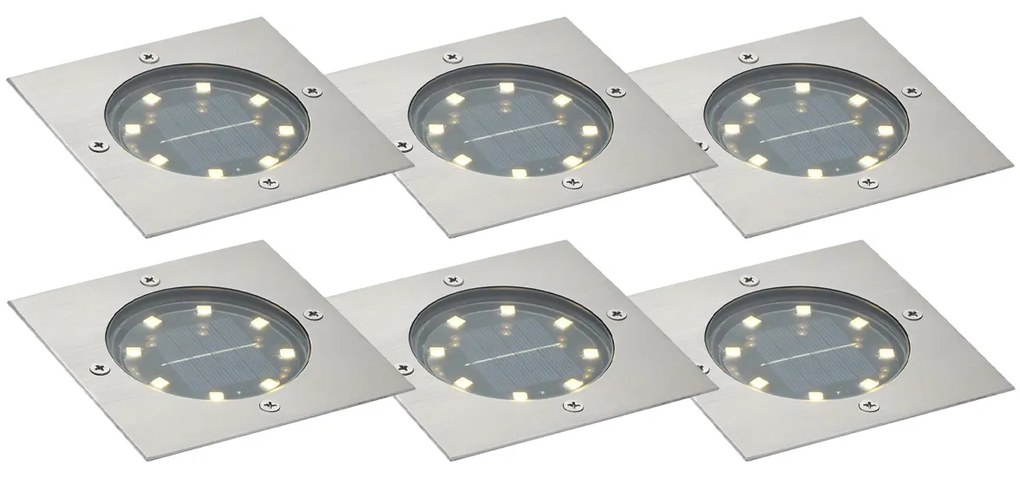 Sada 6 štvorcových hliníkových solárnych zemných svietidiel s LED, IP65 - Terry