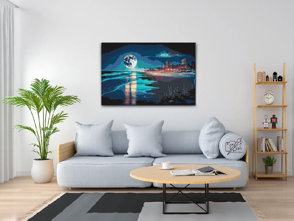 Gario Maľovanie podľa čísel Spln na pláži Rozmery: 80 x 60 cm, Rámovanie: S vnútorným rámom