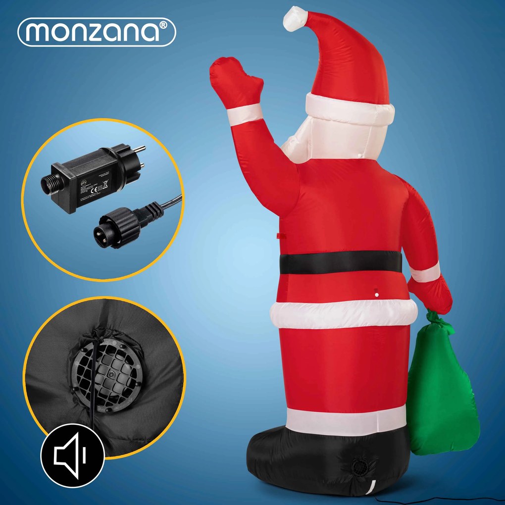 Nafukovací Dedo Mráz osvetlený, 180 cm, červená Monzana