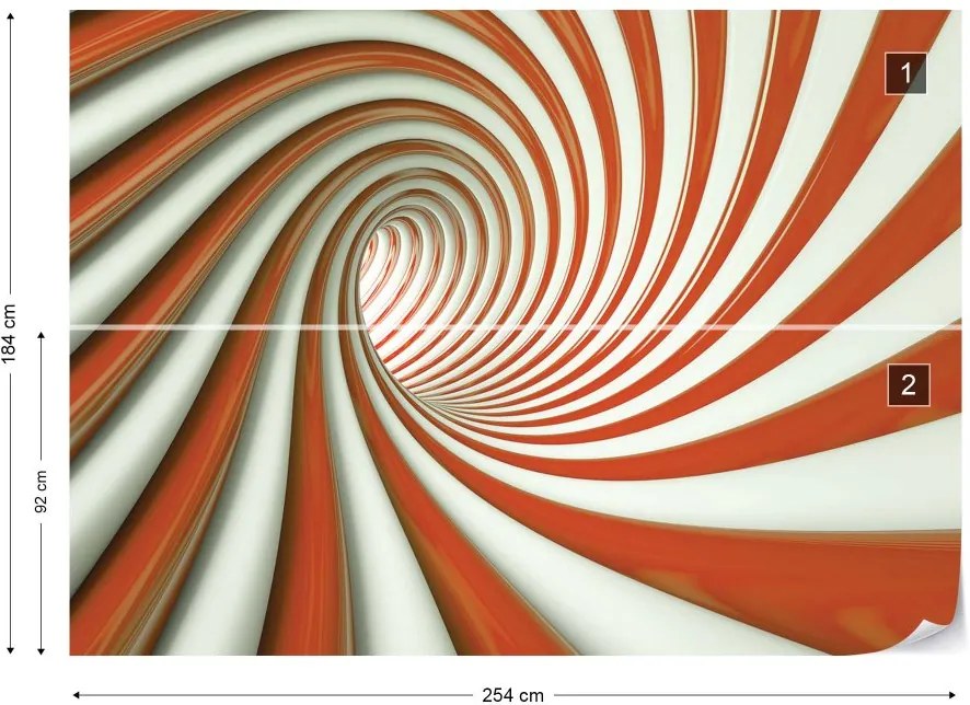 Fototapeta GLIX - 3D Swirl Tunnel Orange And White + lepidlo ZADARMO Vliesová tapeta  - 254x184 cm