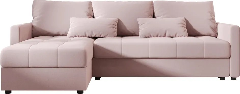 Rozkladacia obojstranná sedacia súprava do L VENORIA 220x143 cm, púdrovo ružová + 2 vankúšiky ZDARMA