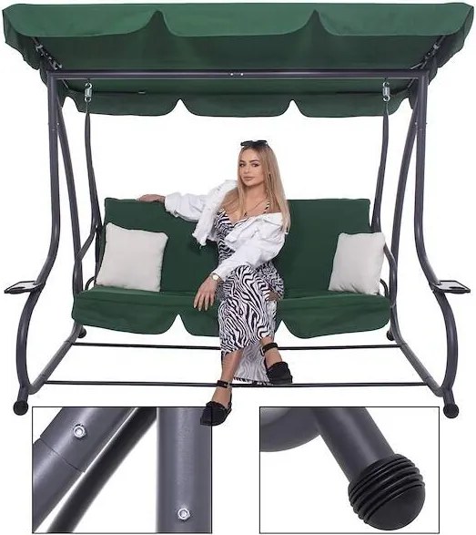 Záhradná hojdačka so strieškou, skladacia, tmavozelená Springos GS0028 VENEZIA