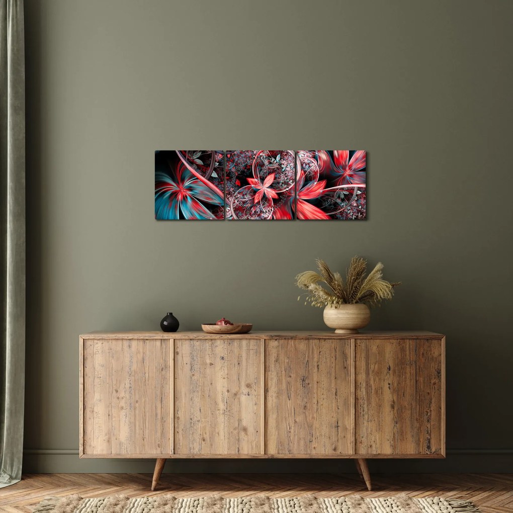 Abstraktný obraz exotických kvetov (s hodinami) (90x30 cm)
