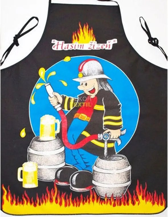 Kuchynská zástera - hasič čierna