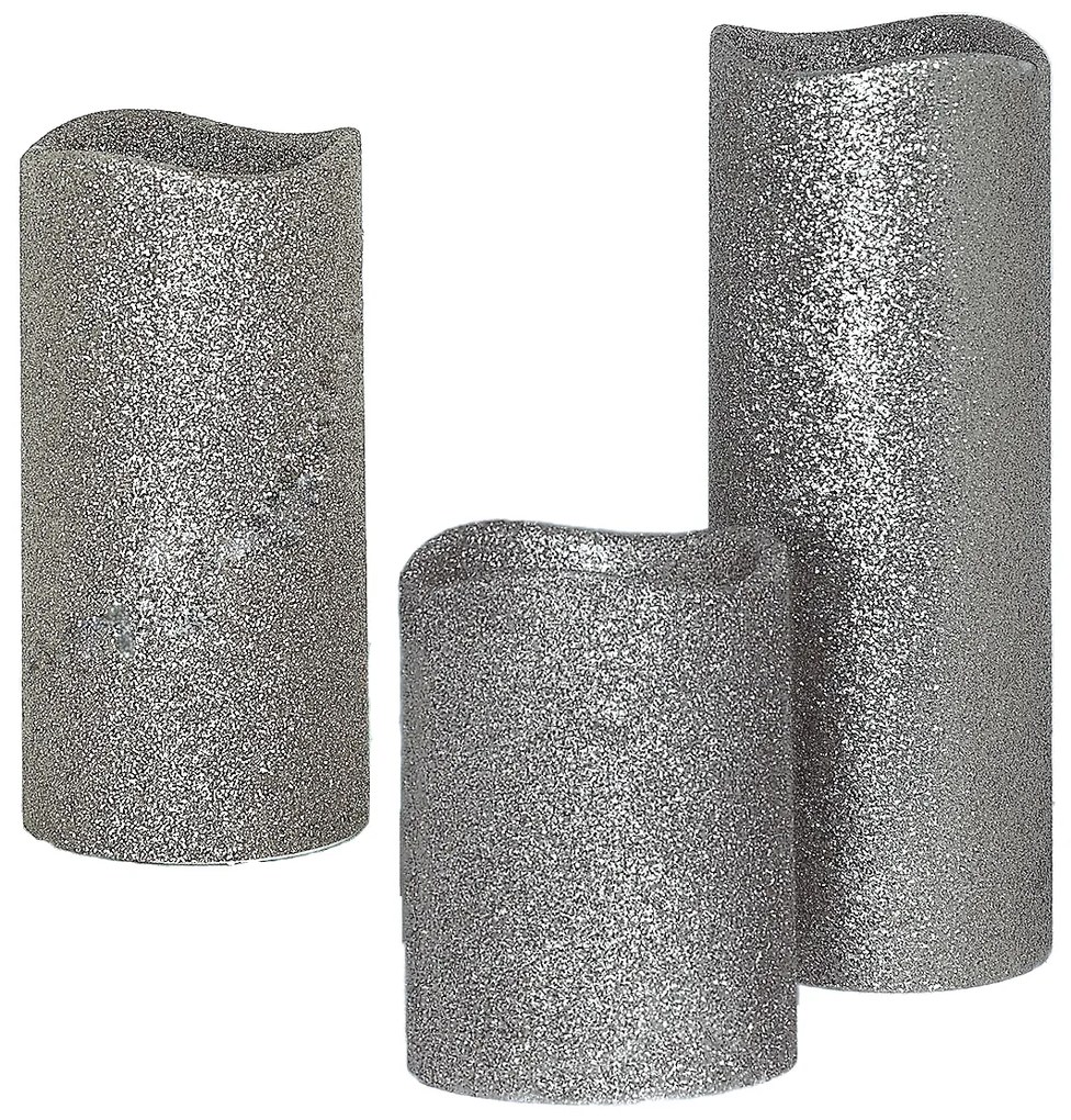 3dielna sada LED sviečok BestBerg / 10/15/20 cm / strieborná