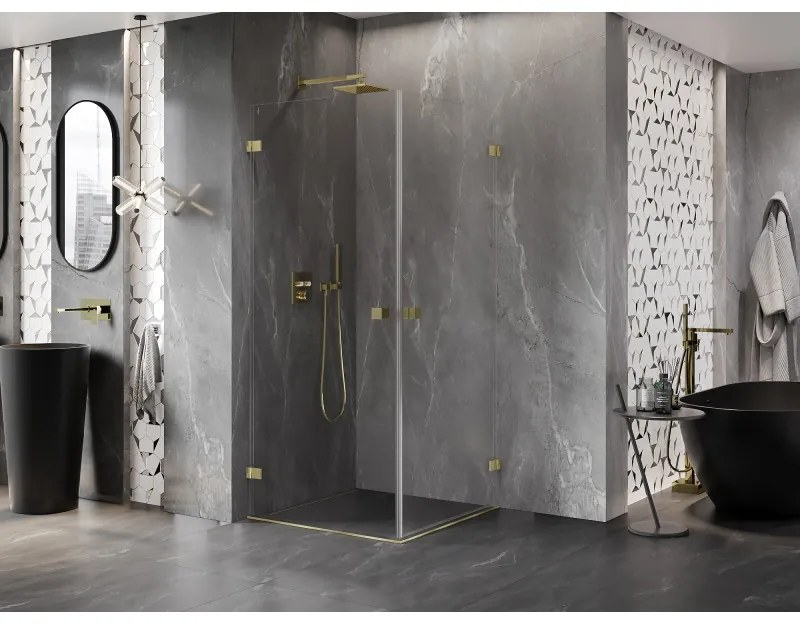 Mexen Lunar-B Duo, výklopný sprchový kút 95 x 95 cm, 8mm číre sklo, zlatý matný profil, 832-095L-095P-55-00