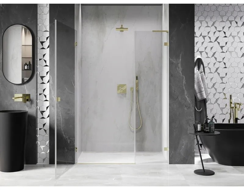 Mexen Lunar-B, L Otočné ľavé sprchové dvere 115 cm, 8mm číre sklo, zlatý matný profil, 832SL-115-050-55-00-L