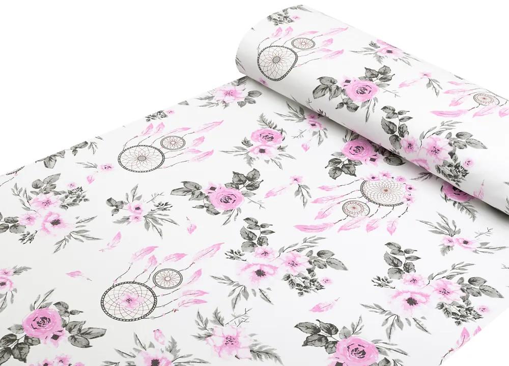 Biante Detské bavlnené posteľné obliečky do postieľky Sandra SA-476 Ružové lapače snov a ruže II. Do postieľky 100x135 a 40x60 cm