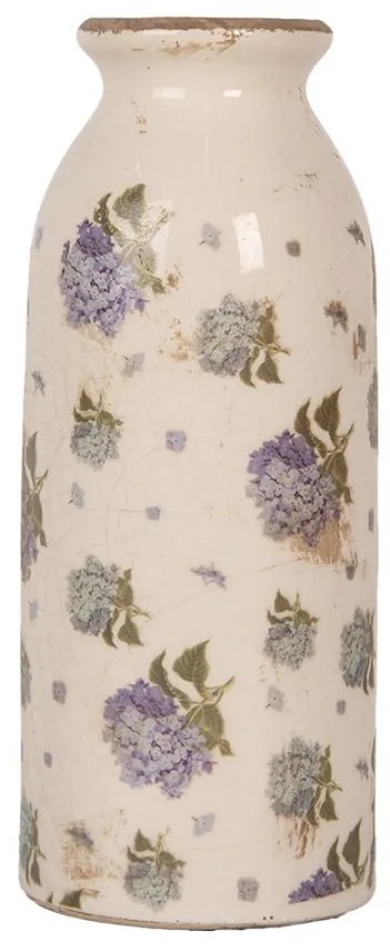 Béžová keramická váza s kvetmi hortenzie Lilla - Ø 8*20 cm