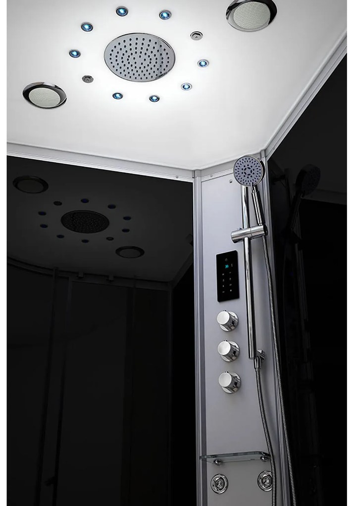 M-SPA - Čierna sprchová kabína s hydromasážou a parnou saunou 120 x 80 x 217 cm