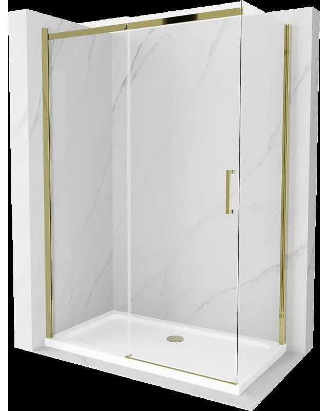 Mexen Omega sprchová kabína, posuvné dvere 140 x 80 cm, transparentnéné, zlatá + závesný bidet Flat - 825-140-080-50-00-4010