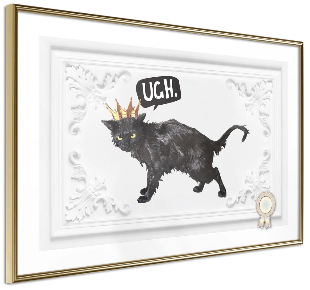 Artgeist Plagát - Cat in Crown [Poster] Veľkosť: 45x30, Verzia: Zlatý rám s passe-partout