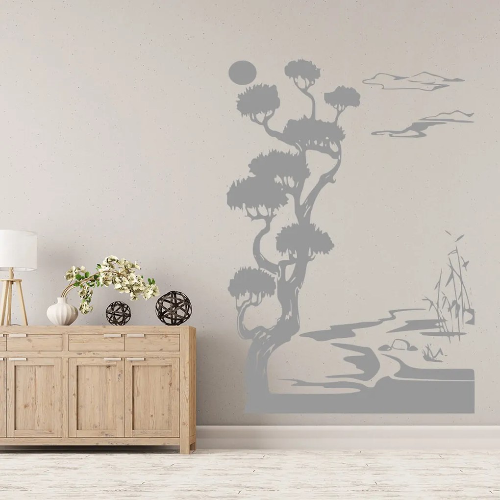 Veselá Stena Samolepka Japonská krajina Farba: hnědá, Veľkosť: 80 x 55 cm